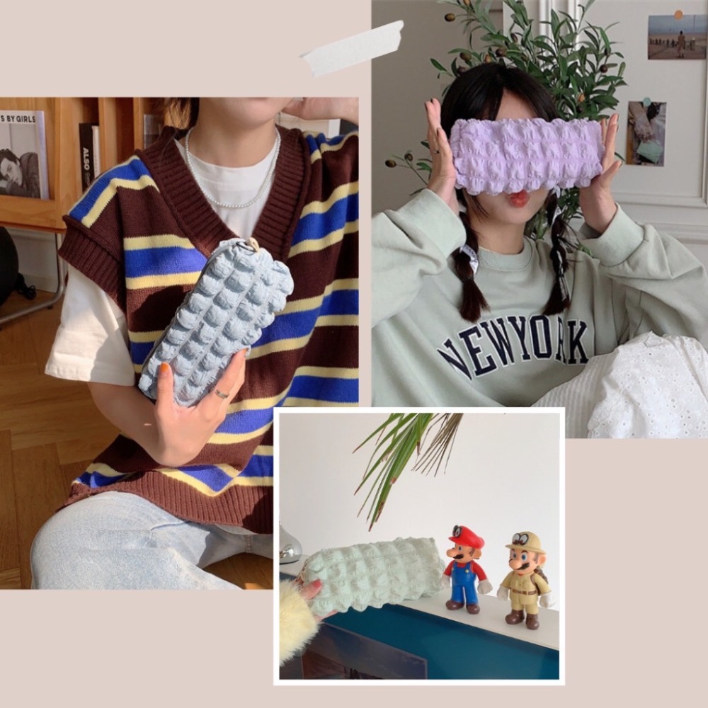 皺褶泡泡雲朵文具袋 筆袋 小化妝包 10色可選-細節圖5