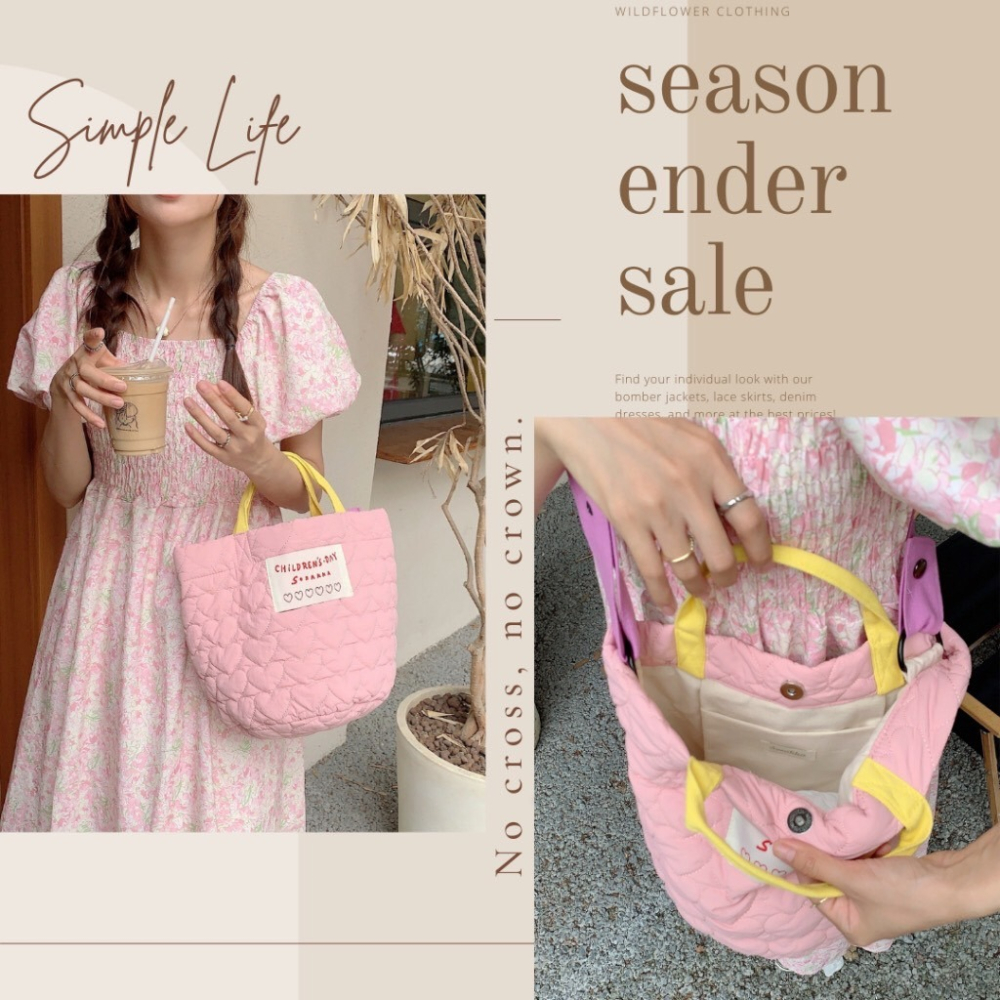 愛心壓紋鋪棉手提斜跨包 側背包 馬卡龍色 手提袋 購物袋 6色可選-細節圖3