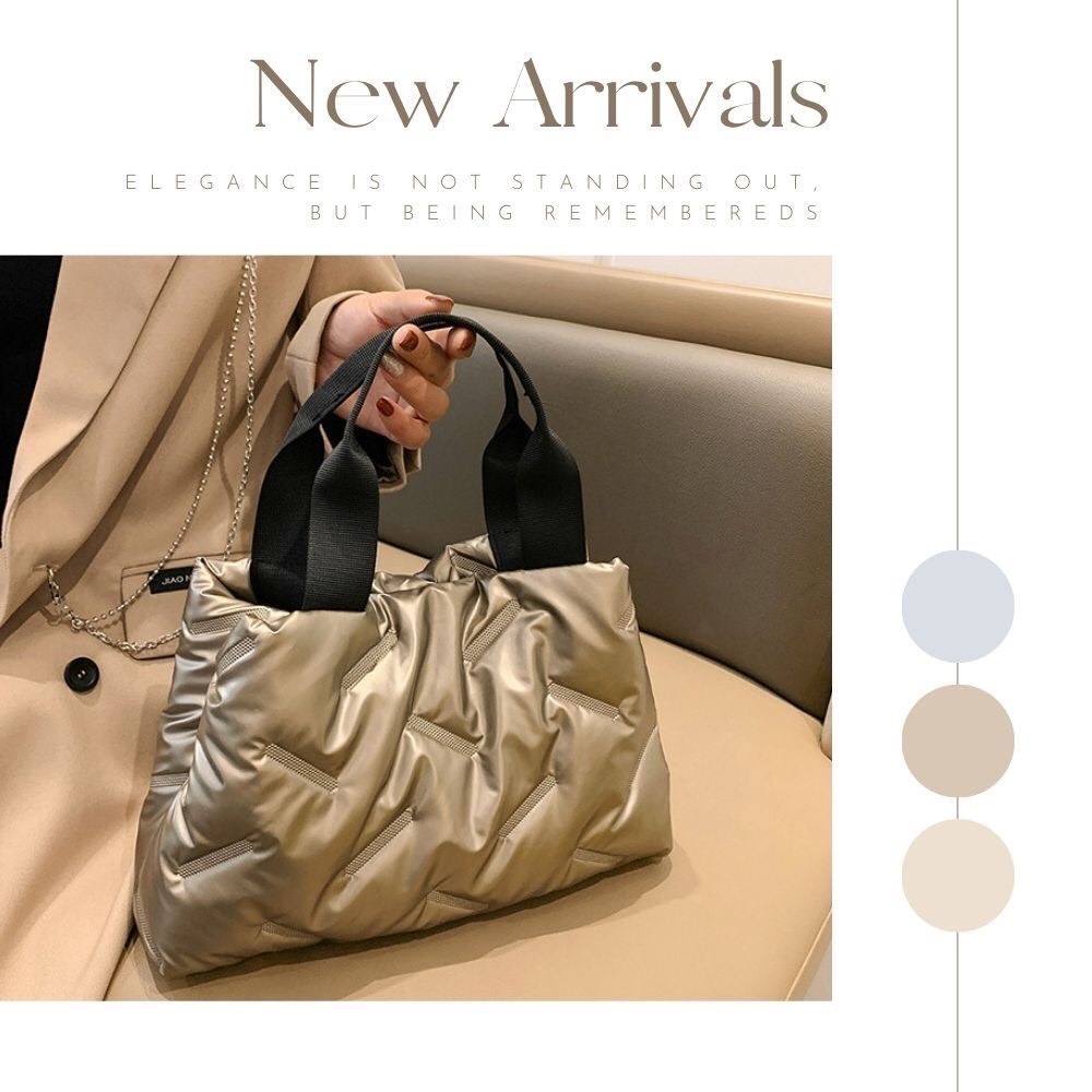 時尚科技感羽絨棉手提包 手提袋 4色可選-細節圖2