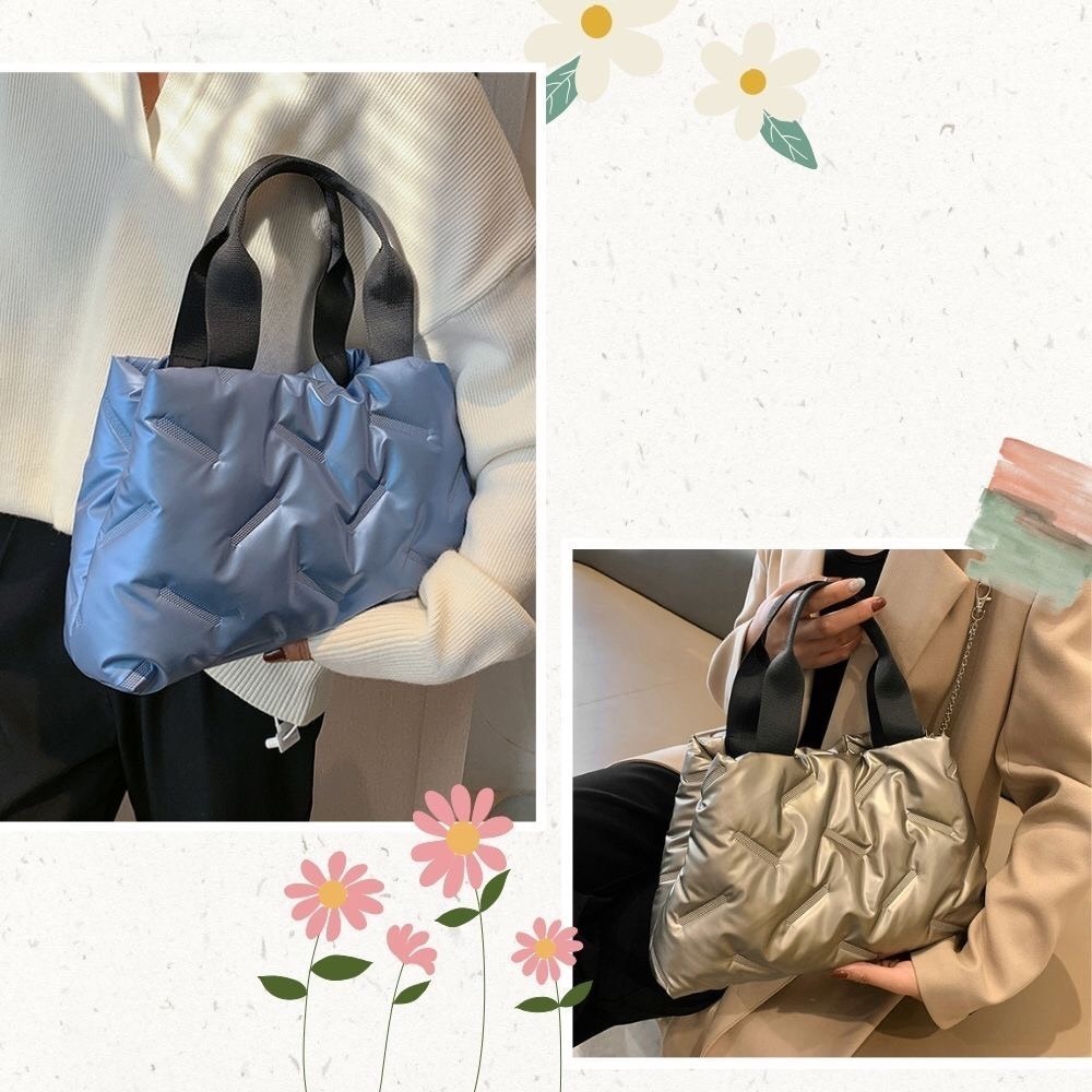 時尚科技感羽絨棉手提包 手提袋 4色可選-細節圖5