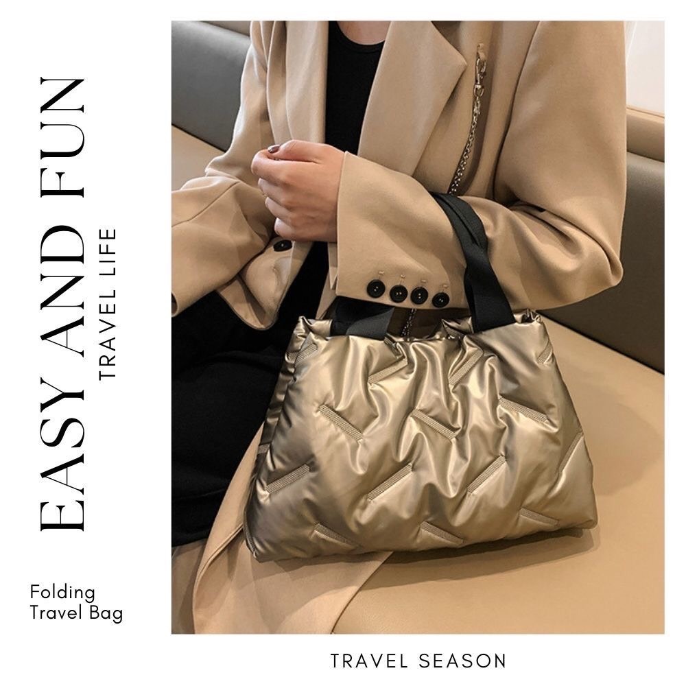 時尚科技感羽絨棉手提包 手提袋 4色可選-細節圖6