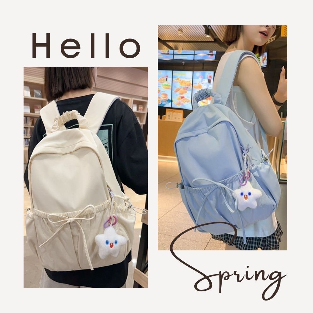 小清新蝴蝶結抽繩皺褶後背包 書包 媽媽包 4色可選-細節圖4