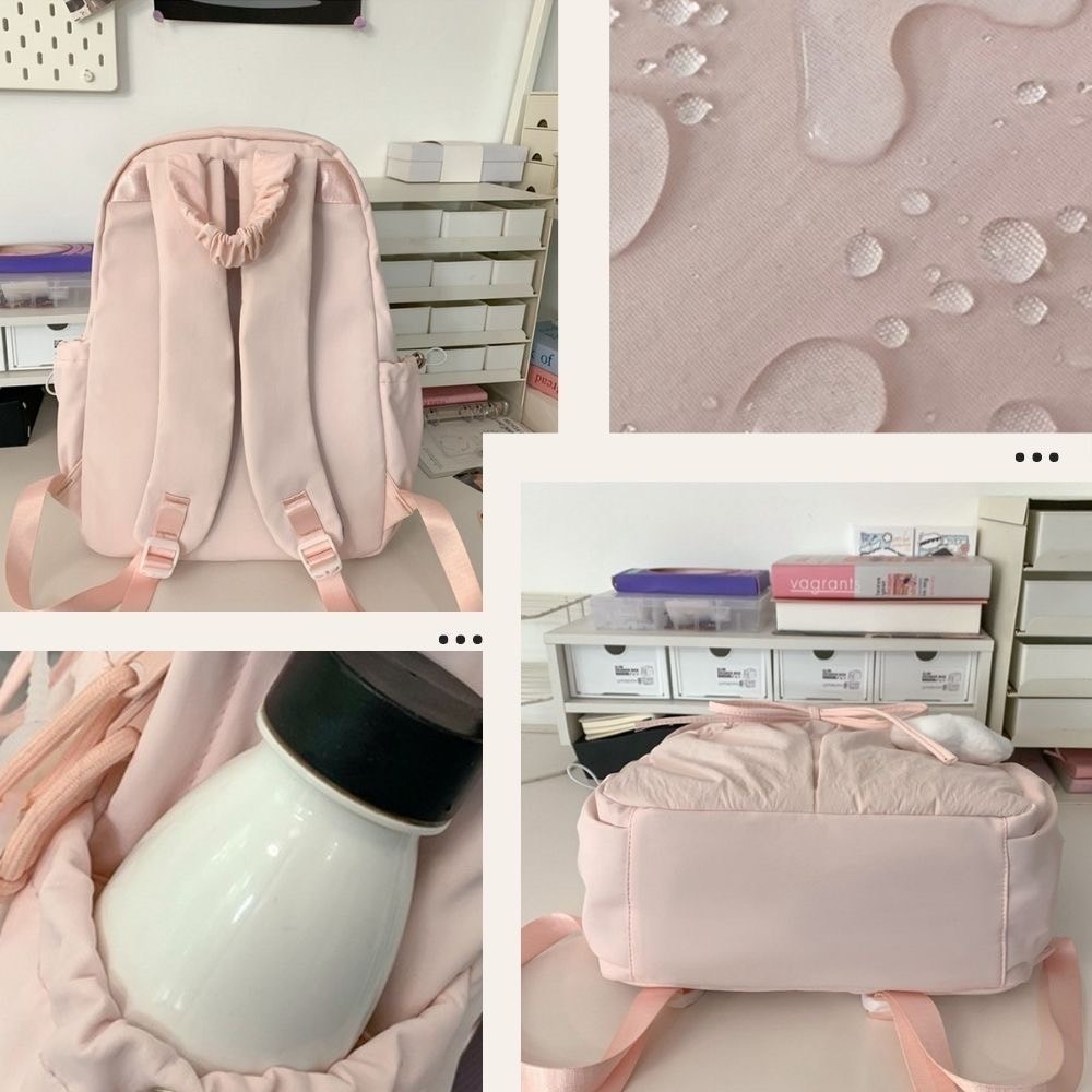 小清新蝴蝶結抽繩皺褶後背包 書包 媽媽包 4色可選-細節圖6