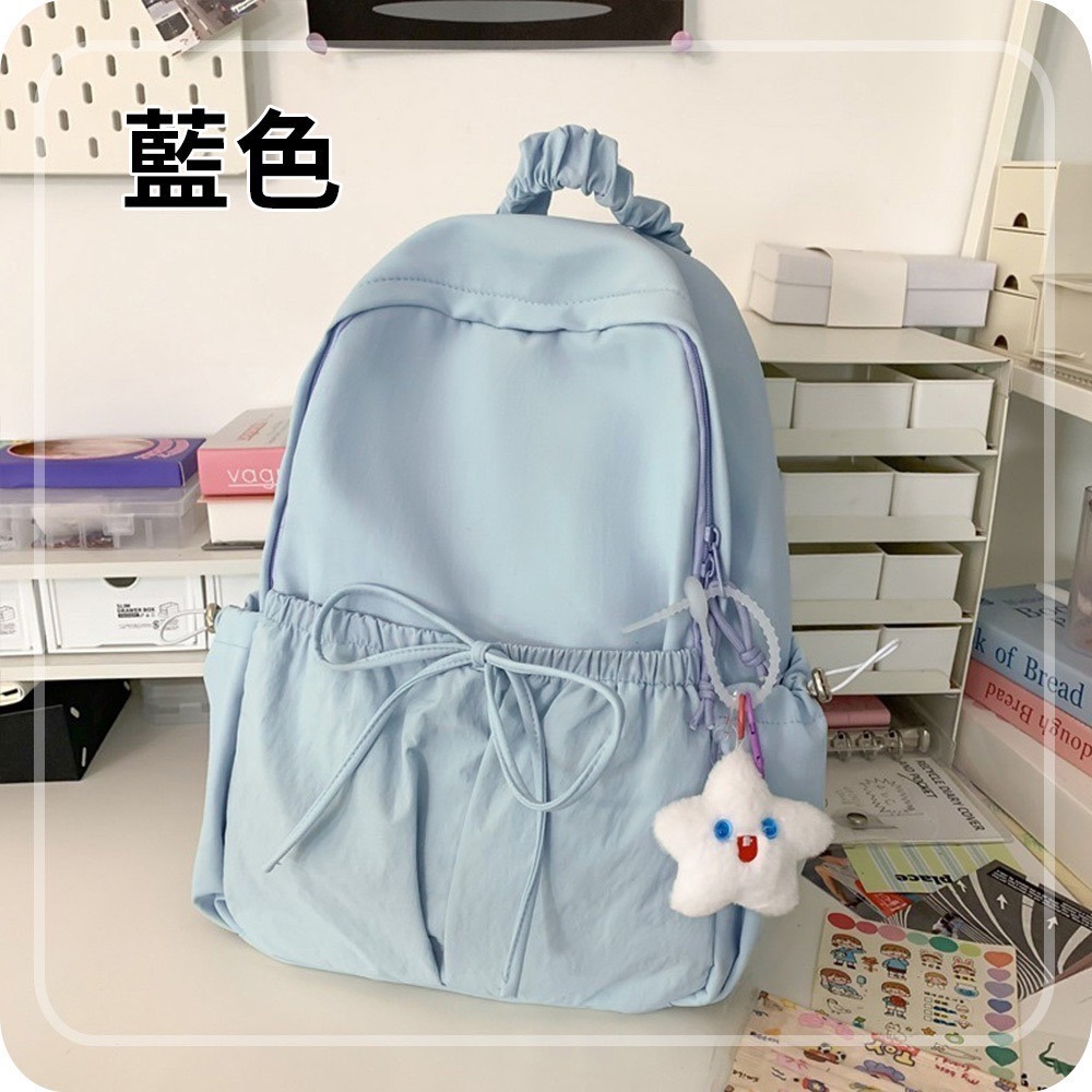 小清新蝴蝶結抽繩皺褶後背包 書包 媽媽包 4色可選-規格圖8