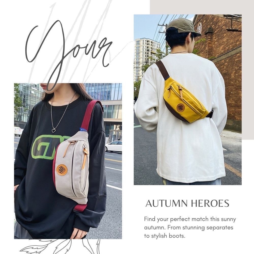 潮流皮標撞色個性斜跨胸包  胸包 側背包 腰包4色可選-細節圖2