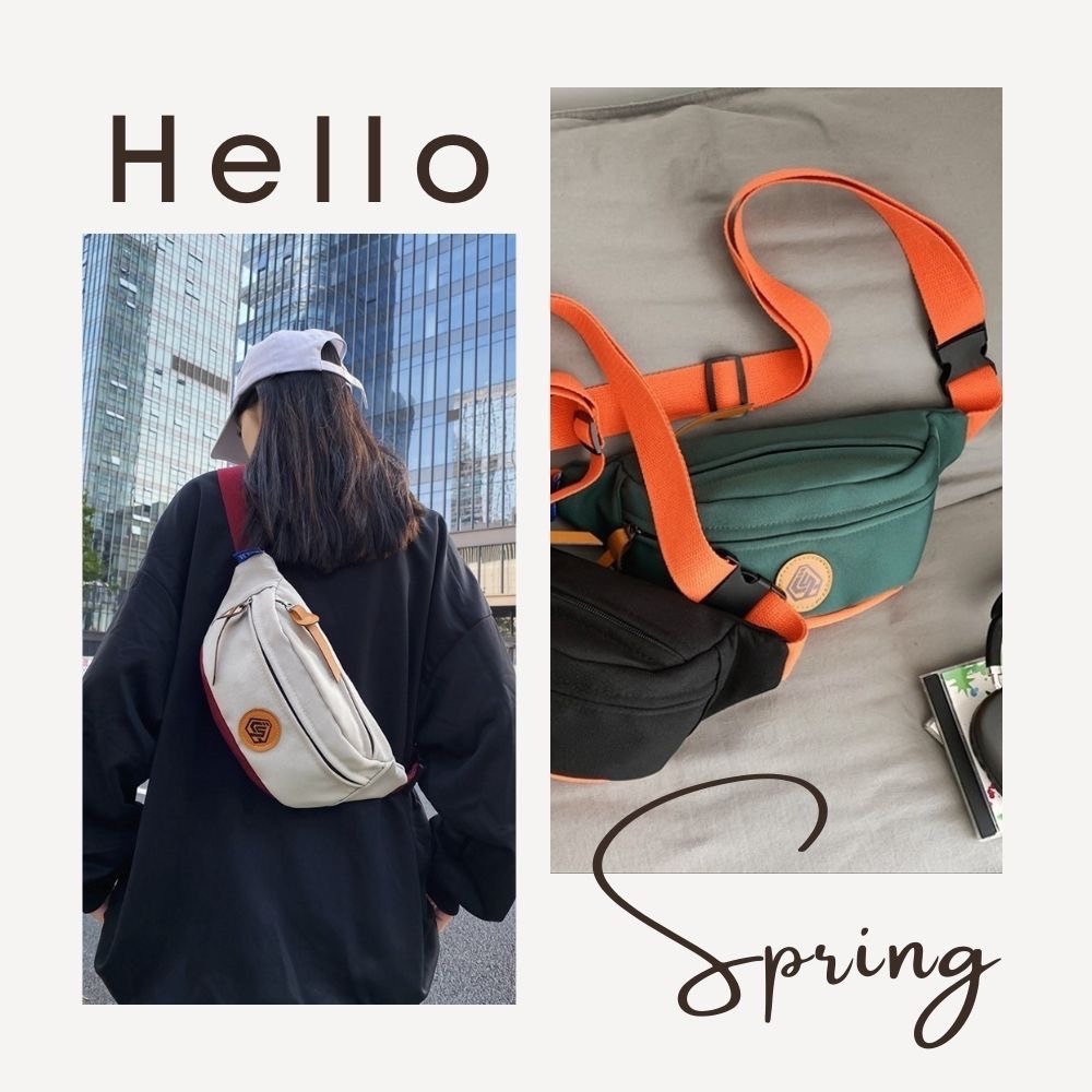 潮流皮標撞色個性斜跨胸包  胸包 側背包 腰包4色可選-細節圖4