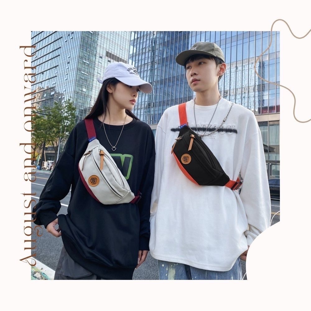 潮流皮標撞色個性斜跨胸包  胸包 側背包 腰包4色可選-細節圖6