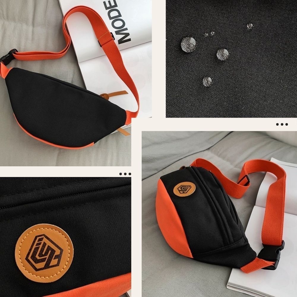 潮流皮標撞色個性斜跨胸包  胸包 側背包 腰包4色可選-細節圖8