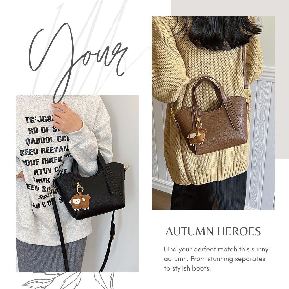 可愛掛件荔枝紋質感斜跨皮革包 肩背包 側背包 4色可選-細節圖2