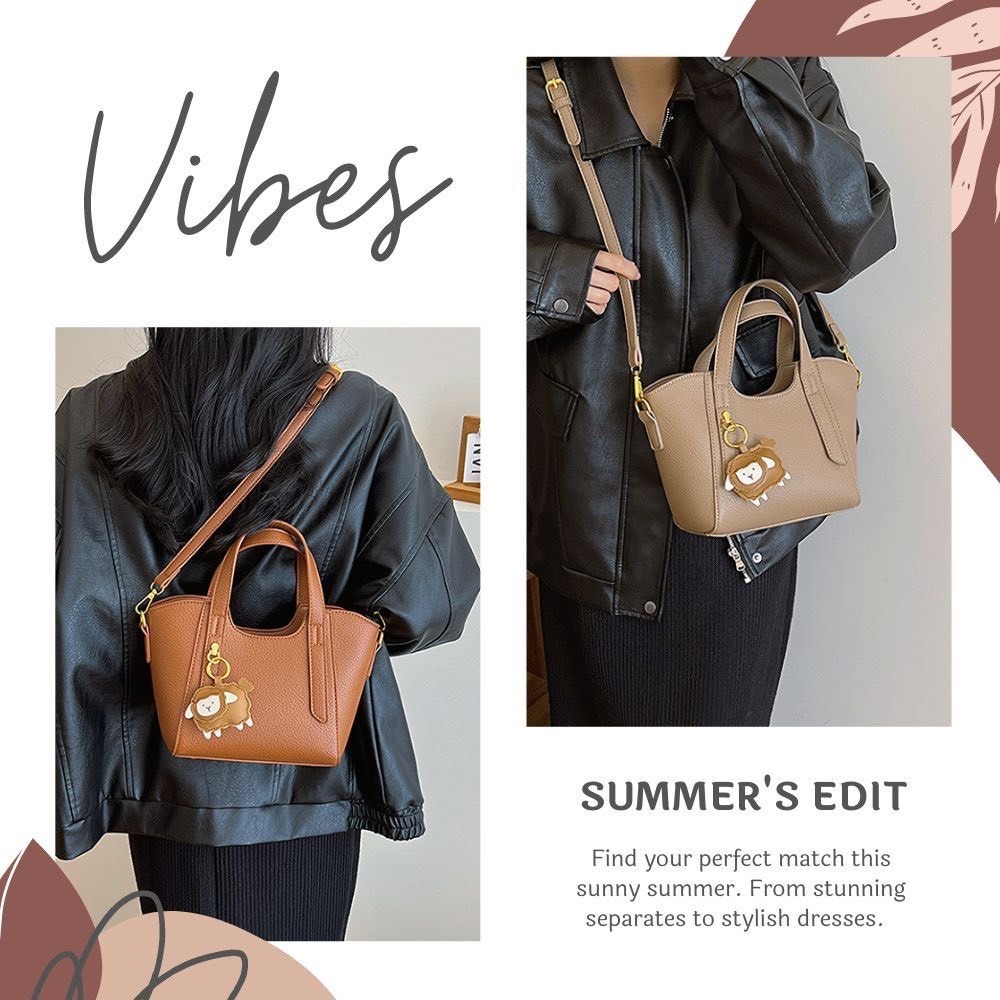 可愛掛件荔枝紋質感斜跨皮革包 肩背包 側背包 4色可選-細節圖3