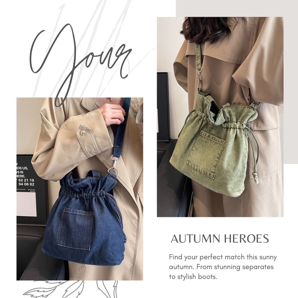 軟牛仔布斜跨束口水桶包 肩背包 側背包 4色可選-細節圖2