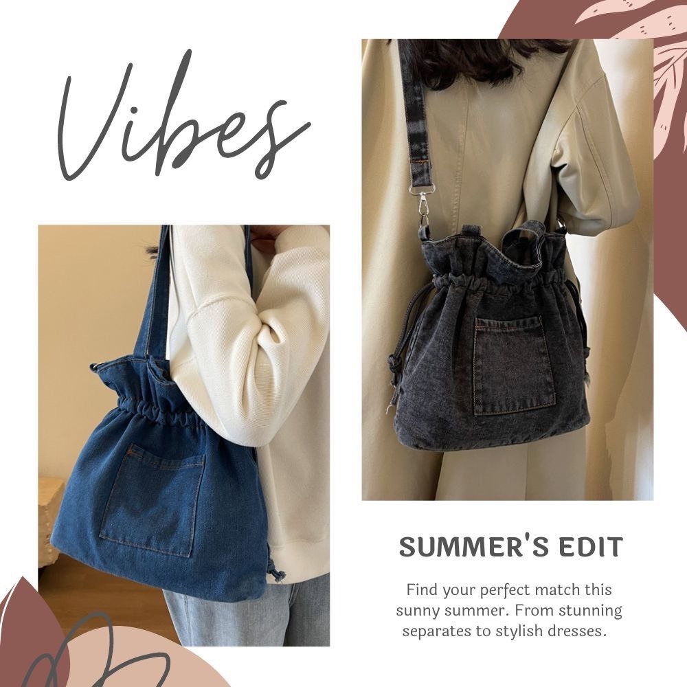 軟牛仔布斜跨束口水桶包 肩背包 側背包 4色可選-細節圖3