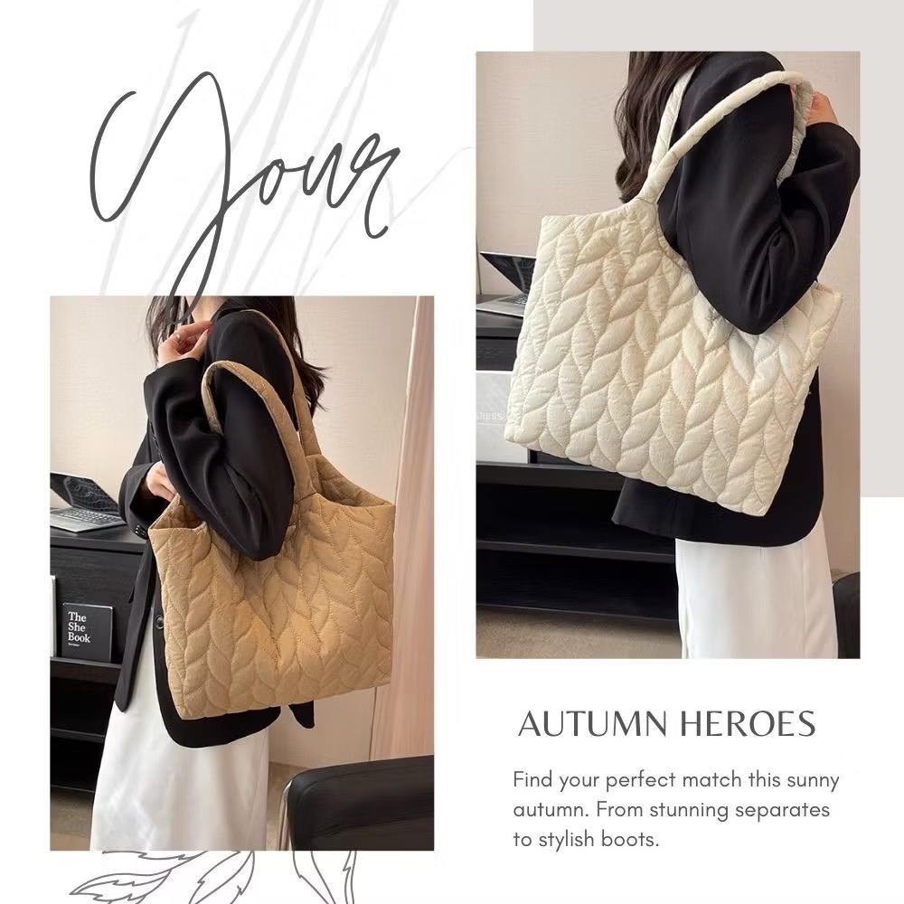 森林系繡線鋪棉休閒托特包 肩背包 4色可選-細節圖2