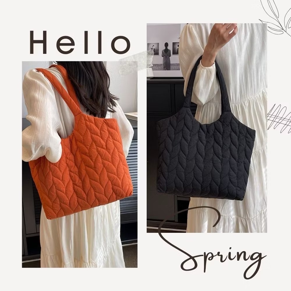 森林系繡線鋪棉休閒托特包 肩背包 4色可選-細節圖3