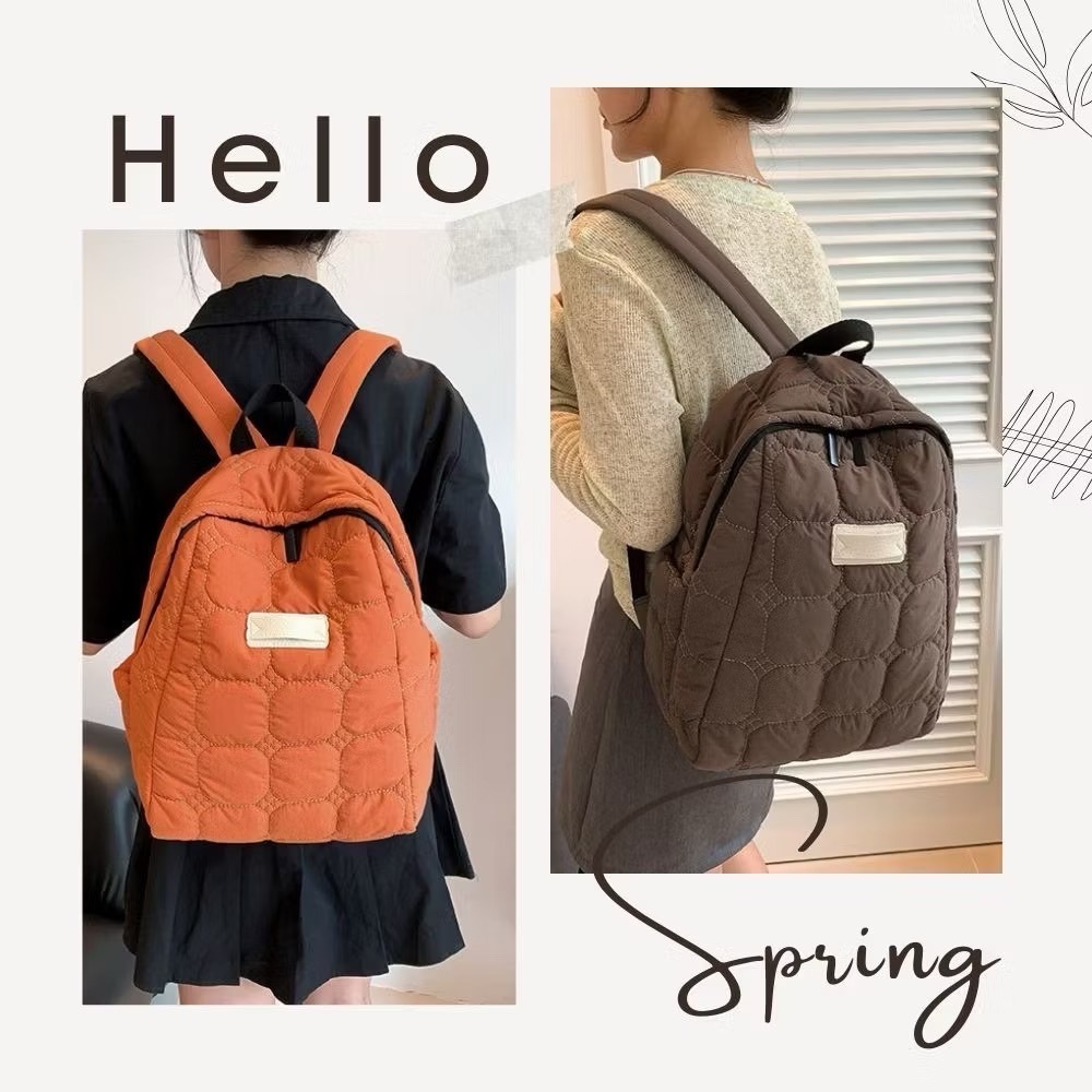 皮標復古方圓質感鋪棉後背包 學生包 5色可選-細節圖3