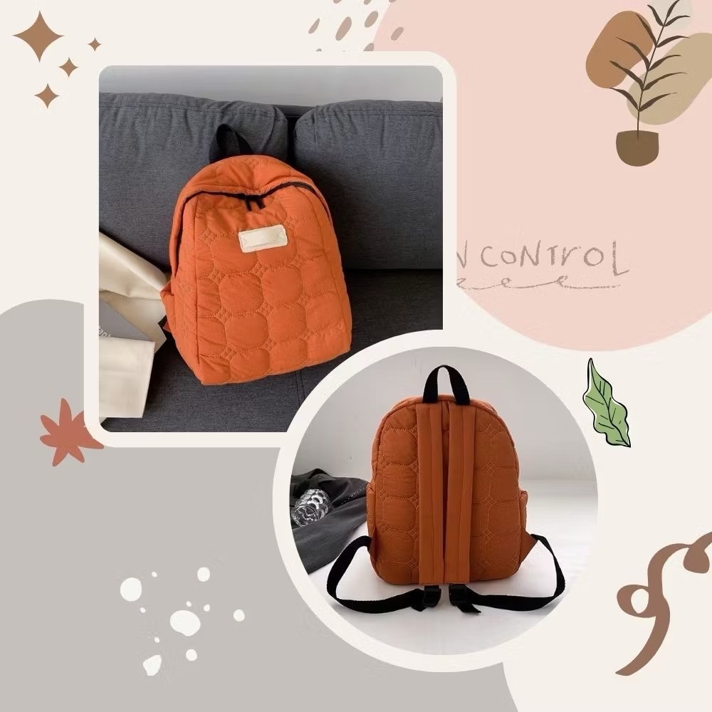 皮標復古方圓質感鋪棉後背包 學生包 5色可選-細節圖5