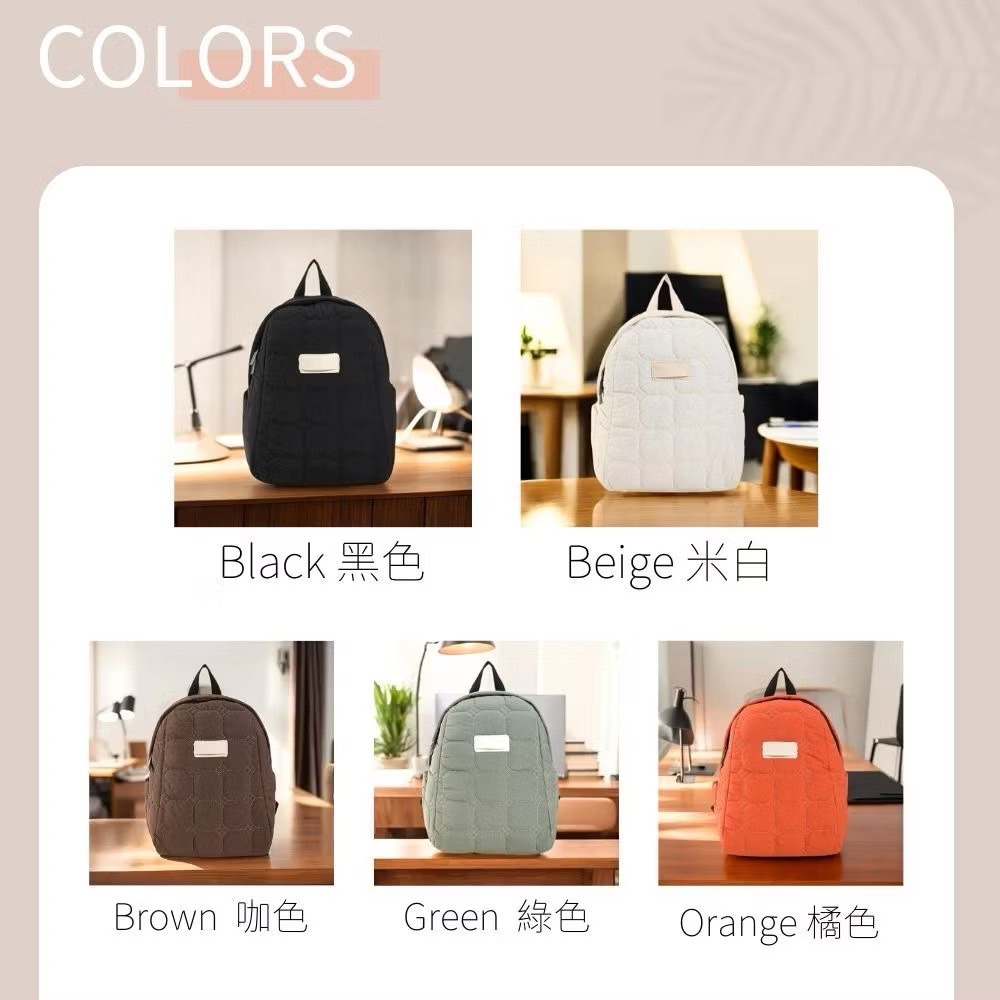 皮標復古方圓質感鋪棉後背包 學生包 5色可選-細節圖7