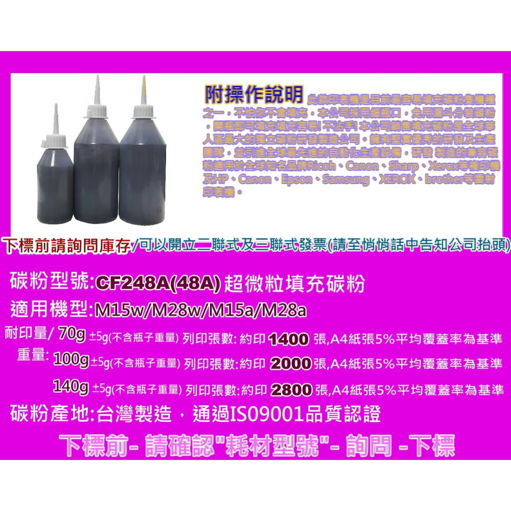 南部資訊【附發票/台灣製】M15a/M15w/M28a/M28w填充碳粉CF248A/48A-細節圖2