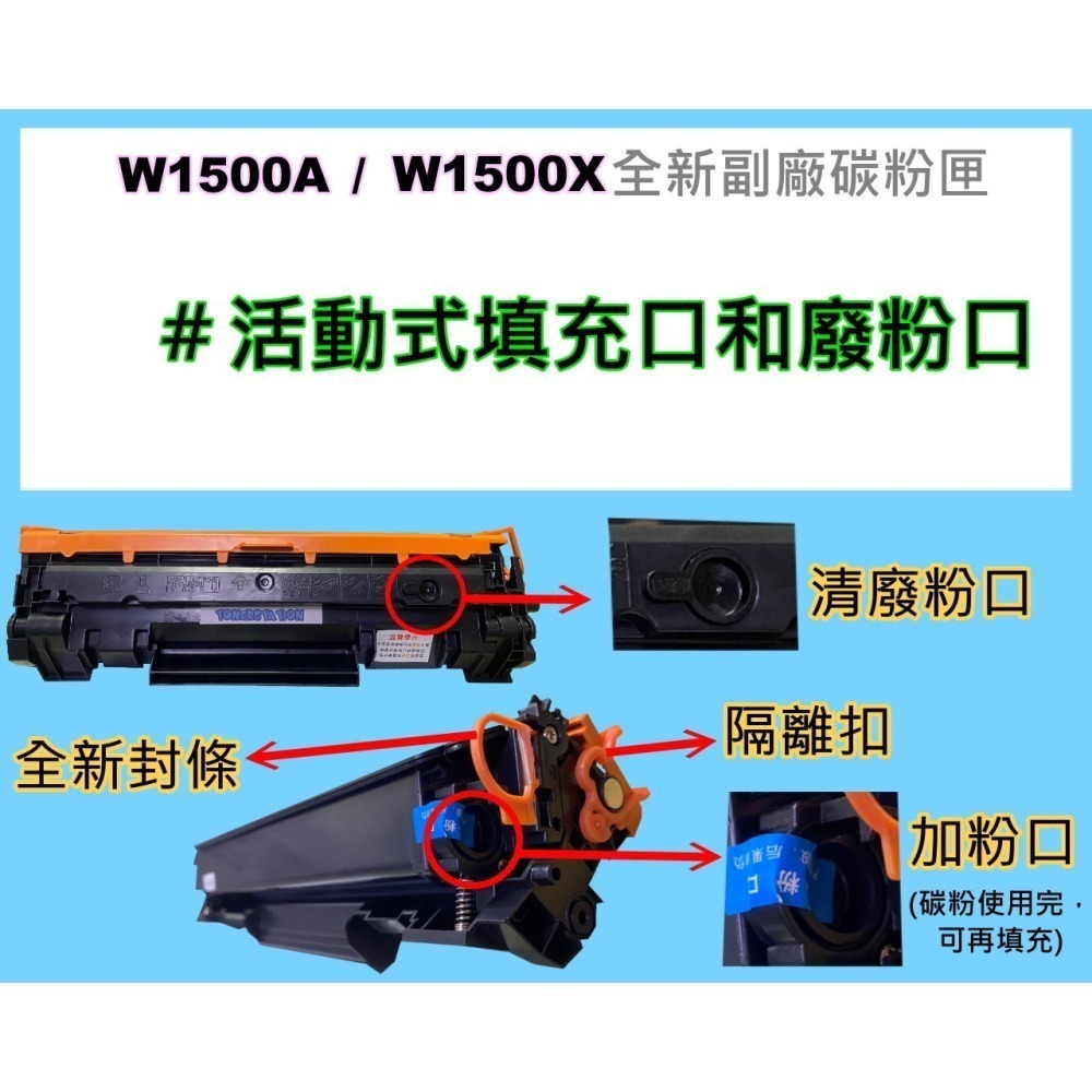 南部資訊【附發票/150A/X】 M111/ M141全新可填充式副廠碳粉匣W1500A/X 無晶片/需裝原廠舊晶-細節圖6