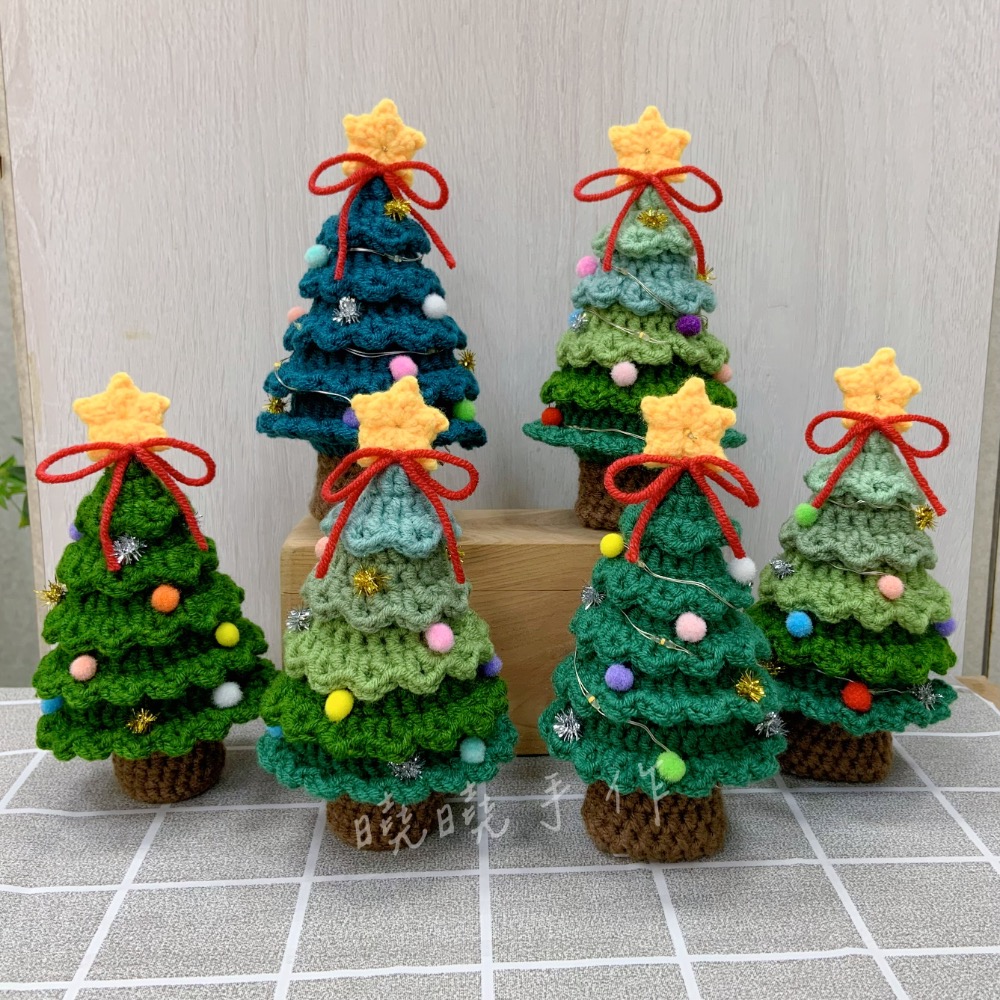 成品迷你桌上毛線聖誕樹 聖誕樹  聖誕交換禮物 聖誕樹擺飾 聖誕樹裝飾 桌上聖誕樹 毛線聖誕樹 聖誕節禮物 鉤針編織擺飾-細節圖2