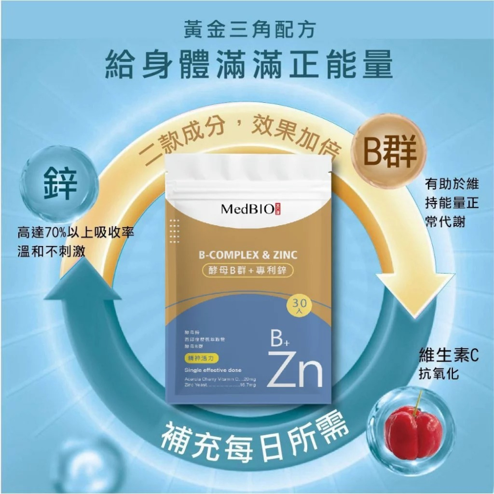 【⚡免運】MedBIO 美白優🔥酵母B群＋專利鋅｜酵母B群、維生素C、牛磺酸📢譽的生活美食舖-細節圖2