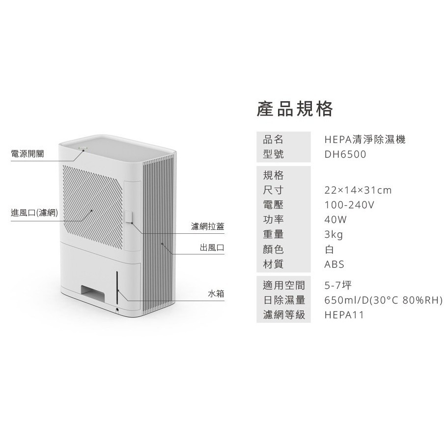 【⚡免運】ARTISAN🔥DH6500｜電子式清淨除濕機📢譽的生活美食舖【25/02/15】-規格圖8