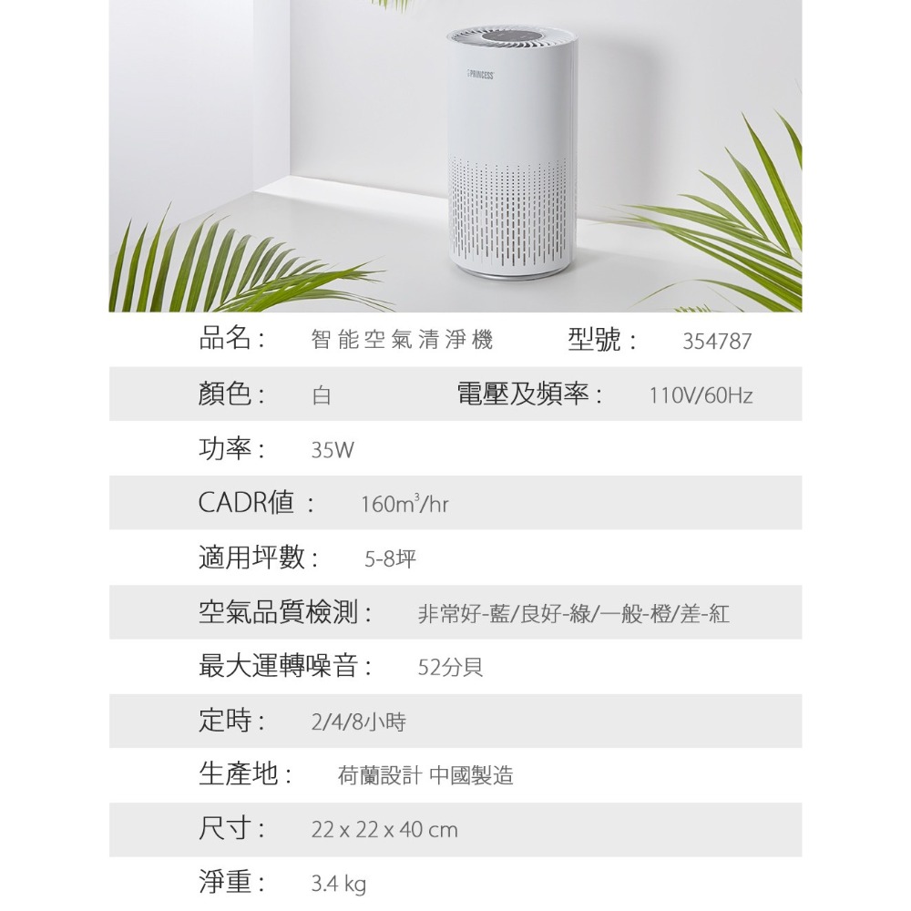 【⚡免運】PRINCESS🔥354787｜智能偵測空氣清淨機📢譽的生活美食舖【25/02/15】-規格圖11