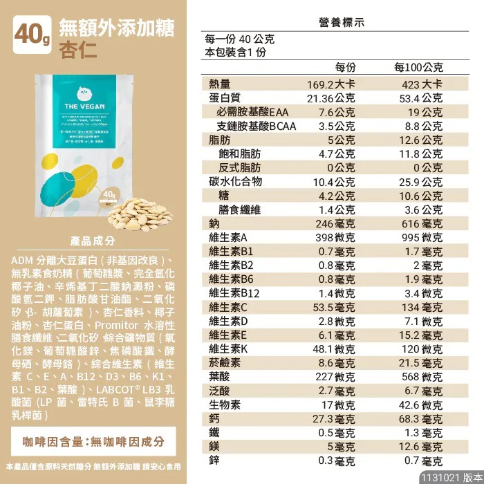 【⚡免運】THE VEGAN 樂維根🔥植物性分離大豆蛋白｜MIT台灣製造📢譽的生活美食舖【25/02/20】-規格圖11