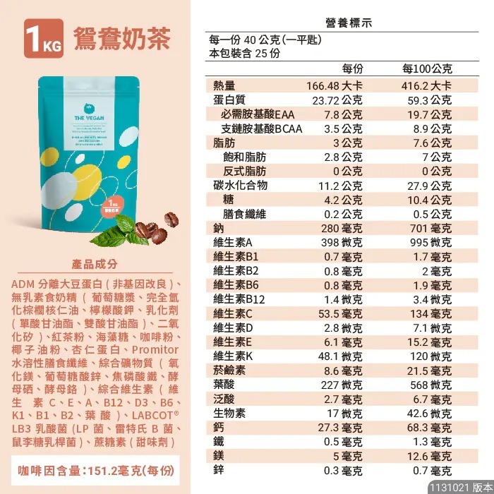 【⚡免運】THE VEGAN 樂維根🔥植物性分離大豆蛋白｜1公斤｜MIT台灣製造📢譽的生活美食舖【25/02/20】-規格圖11