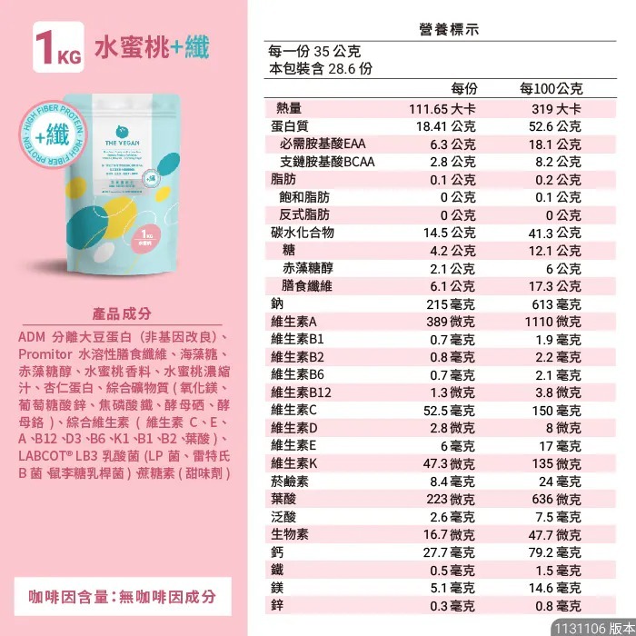 【⚡免運】THE VEGAN 樂維根🔥植物性分離大豆蛋白｜1公斤｜MIT台灣製造📢譽的生活美食舖【25/02/20】-規格圖11