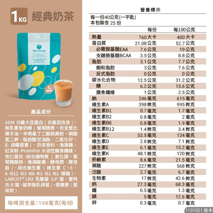 【⚡免運】THE VEGAN 樂維根🔥植物性分離大豆蛋白｜1公斤｜MIT台灣製造📢譽的生活美食舖【25/02/20】-規格圖11