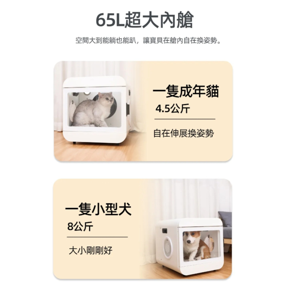 【免運】周周🔥65L寵物毛髮烘乾箱｜大內艙🔸低分貝🔸速吹乾🔸精準控溫📢譽的生食舖【保證正品】-細節圖4
