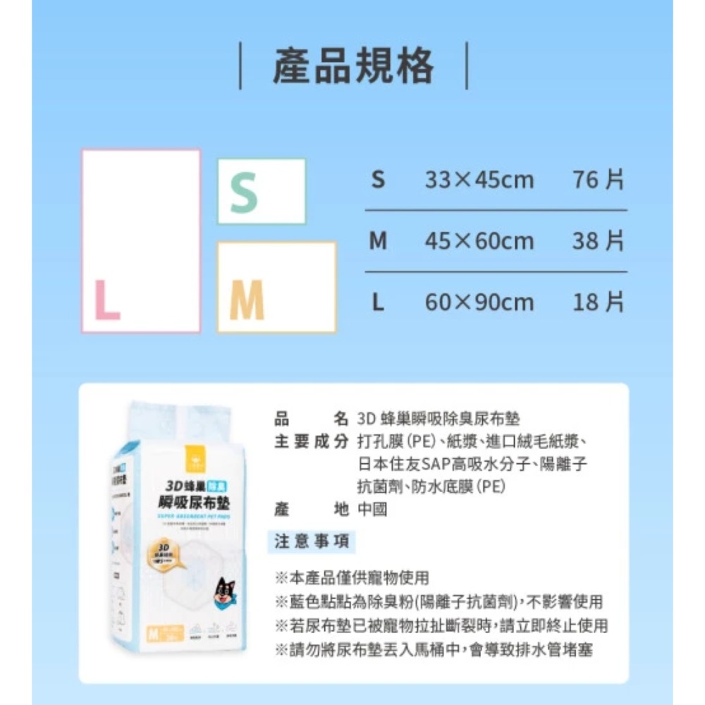 🐺3D蜂巢瞬吸除臭尿布墊｜M號