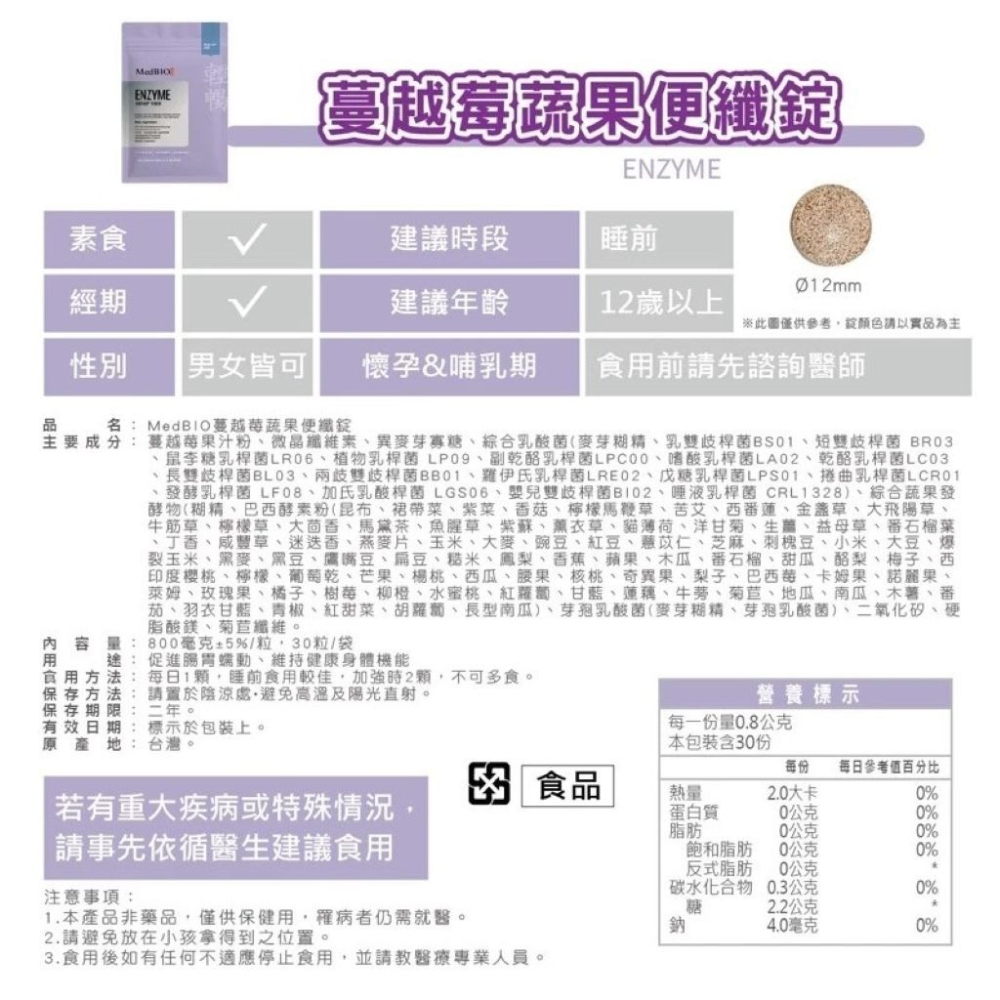 【會員優惠】MedBIO 美百優🔥蔓越莓蔬果便纖錠｜益生菌🔸綜合酵素🔸膳食纖維📢譽的生活美食舖📌25/12-細節圖6