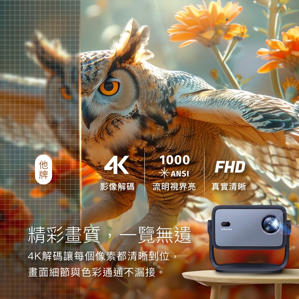 【會員優惠】RockTek🔥PJ400ｘLED智慧投影機｜4K解碼🔸自動對焦📢譽的生活美食舖📌25/12-細節圖3