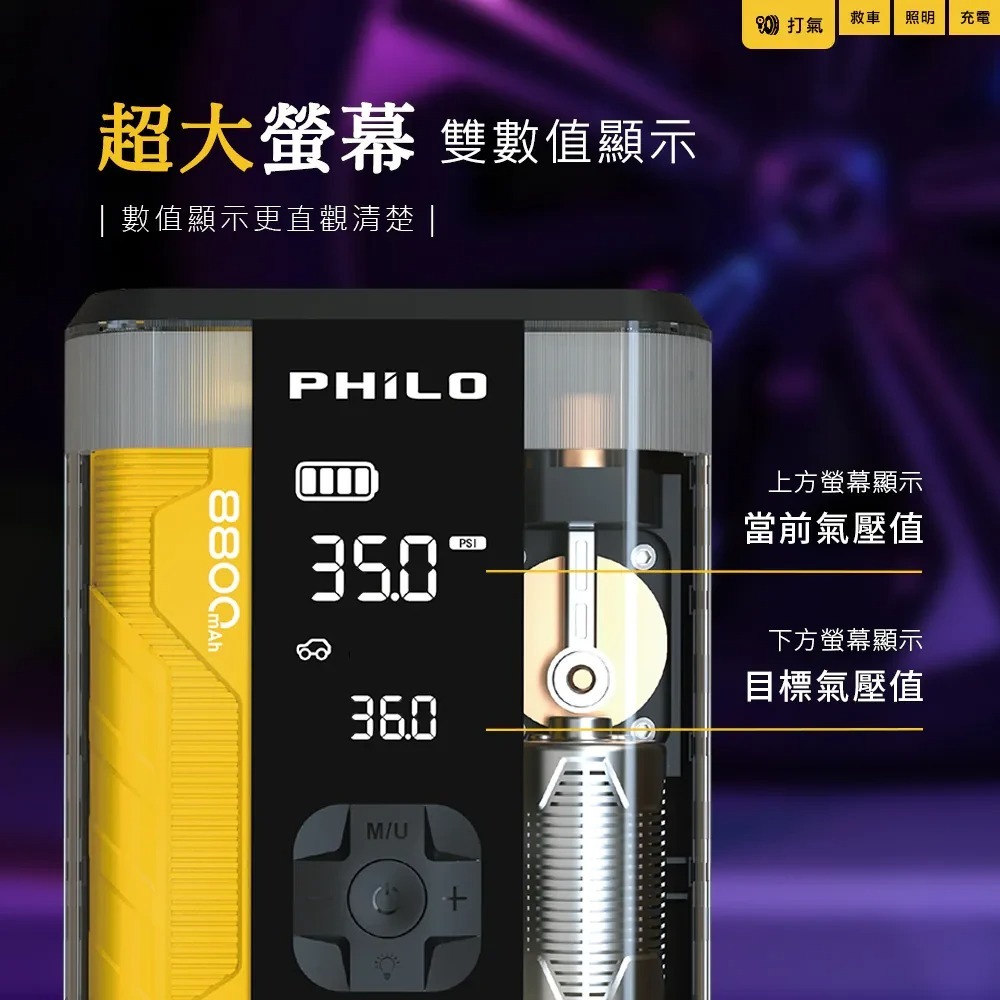 【會員優惠】PHILO 飛樂🔥行車救援王二代STP09ｘ救車打氣多功能機｜照明🔸充電📢譽的生活美食舖📌25/12-細節圖6