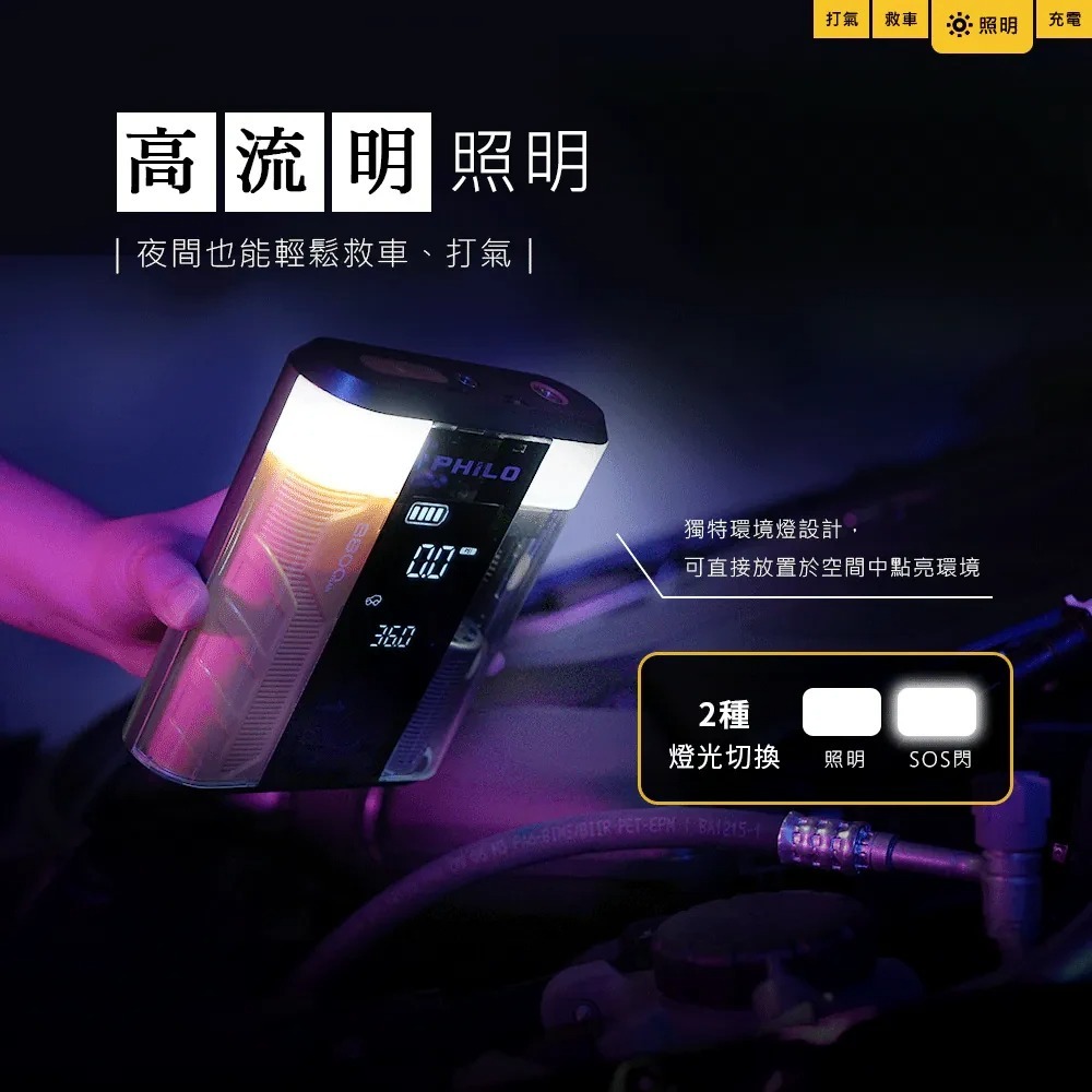 【會員優惠】PHILO 飛樂🔥行車救援王二代STP09ｘ救車打氣多功能機｜照明🔸充電📢譽的生活美食舖📌25/12-細節圖9