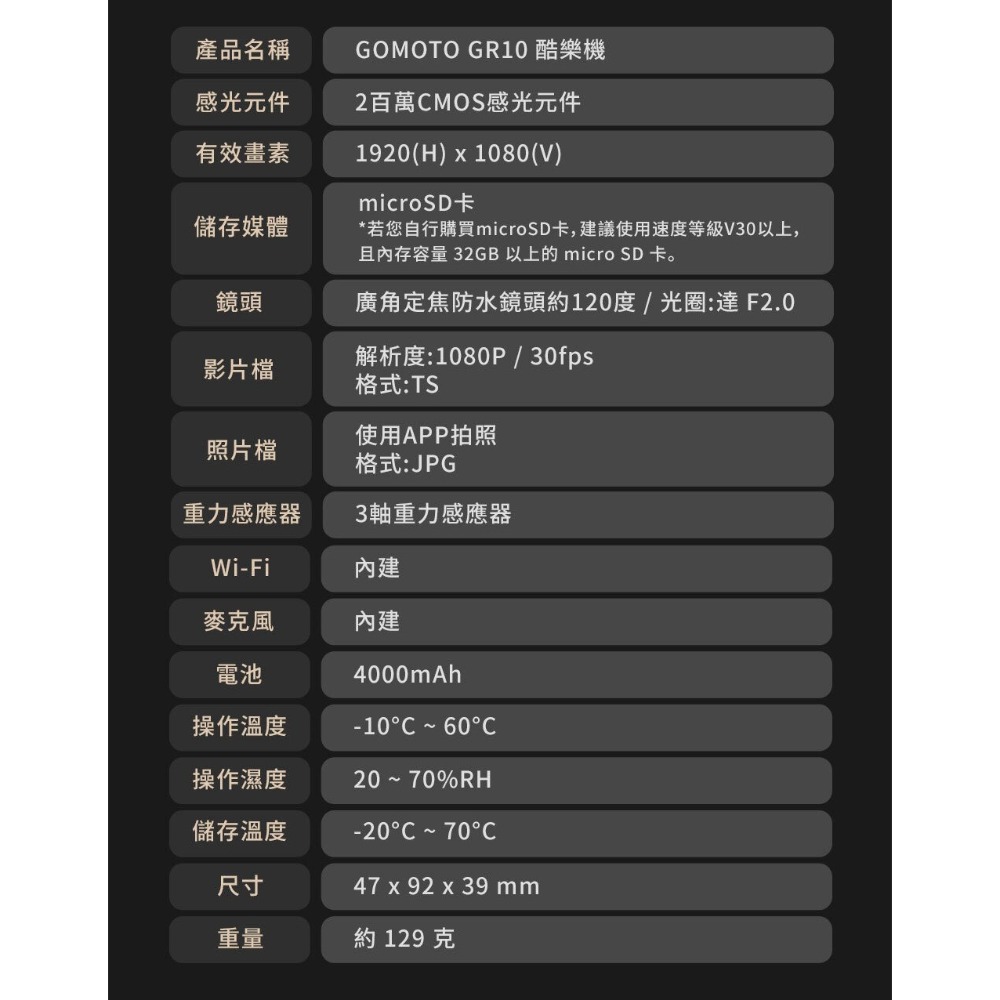 【會員優惠】GOMOTO🔥GR10ｘ雙鏡頭機車行車記錄器｜IP66🔸自動鎖檔📢譽的生活美食舖 📌26/02-規格圖11