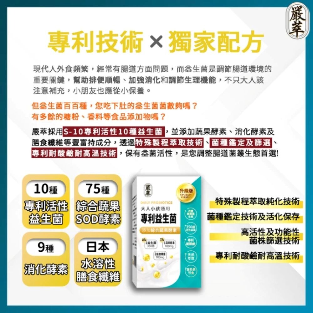 【會員優惠】嚴萃🔥LP專利350億益生菌｜多件優惠🔸蔬果酵素🔸消化酵素🔸膳食纖維📢譽的生活美食舖📌26/07-細節圖2