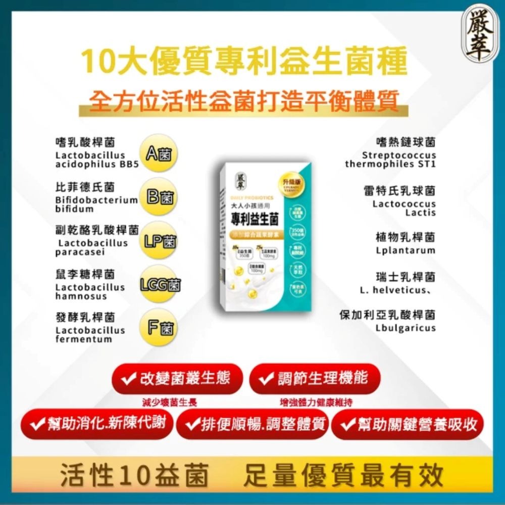 【會員優惠】嚴萃🔥LP專利350億益生菌｜多件優惠🔸蔬果酵素🔸消化酵素🔸膳食纖維📢譽的生活美食舖📌26/07-細節圖3