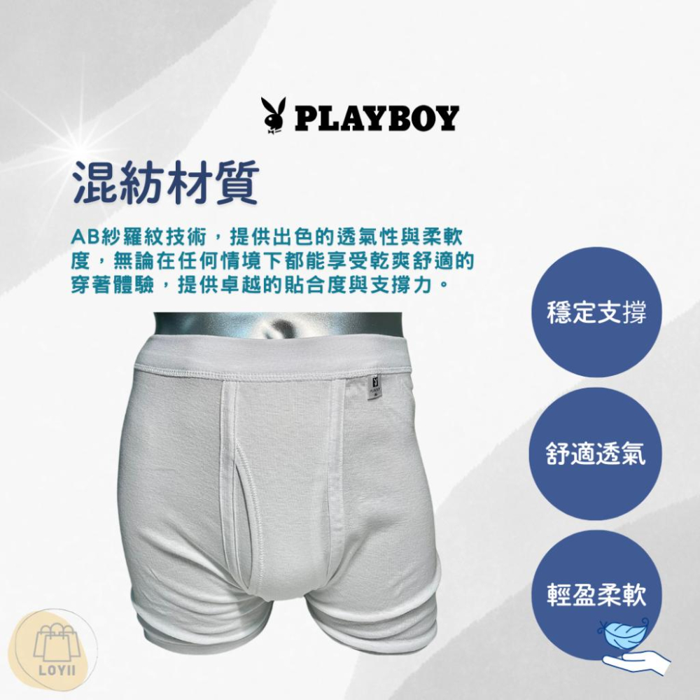 免運現貨秒出 PLAYBOY男內褲 AB紗羅紋四角褲 衛生褲｛樂藝 LOYII｝-細節圖2