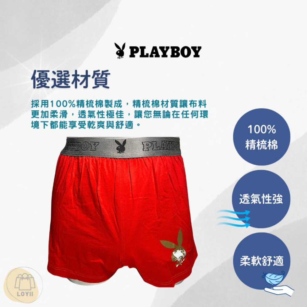 免運現貨秒出 PLAYBOY男內褲 針織印圖平口褲 四角褲 中平口褲｛樂藝 LOYII｝-細節圖2