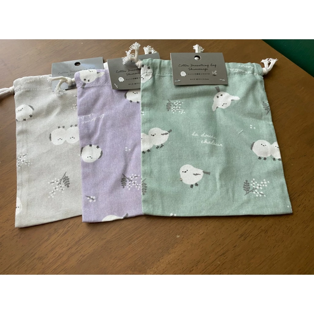 可愛 山雀 束口袋 午餐袋 旅行 收納 長尾山雀 三色 萬用袋 洗衣機可水洗 / 現貨在台 日本帶回-細節圖7