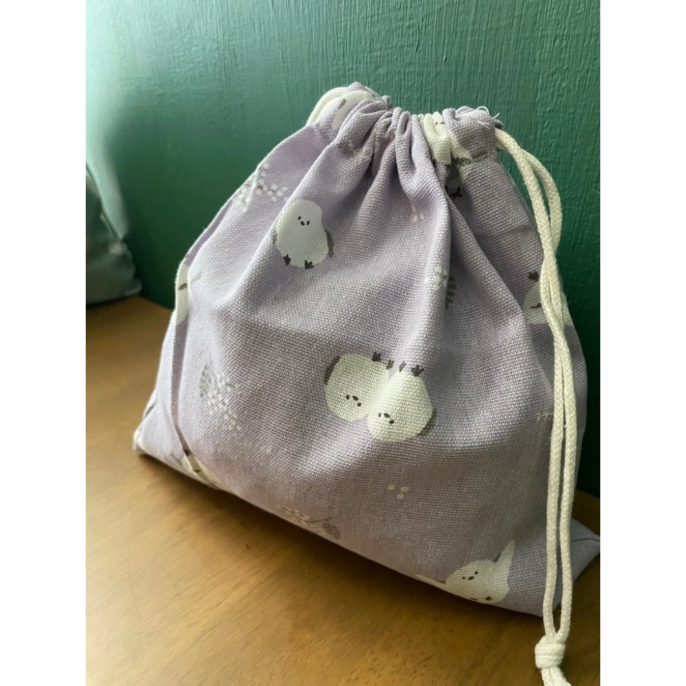 可愛 山雀 束口袋 午餐袋 旅行 收納 長尾山雀 三色 萬用袋 洗衣機可水洗 / 現貨在台 日本帶回-細節圖4