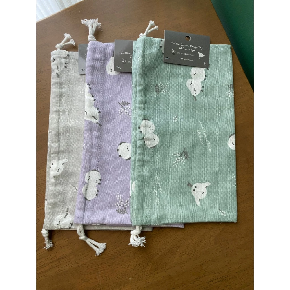 可愛 山雀 束口袋 午餐袋 旅行 收納 長尾山雀 三色 萬用袋 洗衣機可水洗 / 現貨在台 日本帶回-細節圖6