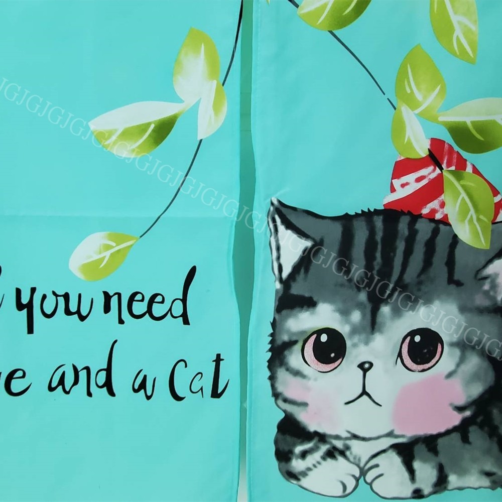 佳冠附發票～藤蔓貓門簾 貓咪 藤蔓 樹葉 門簾日式一片式對開麻布長門簾，尺寸約85*150，櫃簾 壁簾 不附桿需另購。-細節圖4