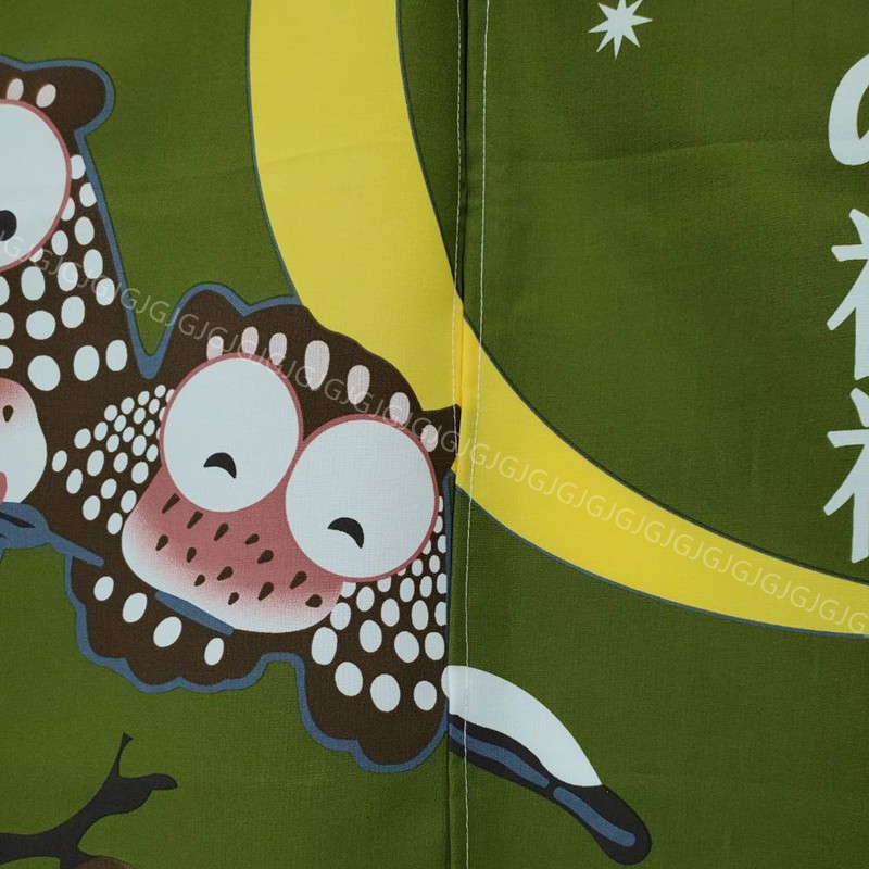 佳冠附發票~綠 祝福貓頭鷹門簾 日式對開長門簾、尺寸約80*150CM，雪屋 貓頭鷹 門簾  裝飾簾 不附桿需另購-細節圖2
