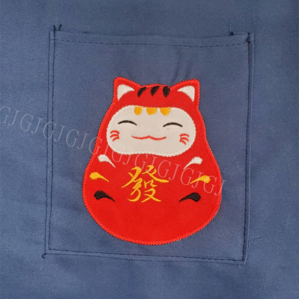 佳冠附發票~KS5004不倒翁繡花手機袋+四口袋素面素色圍裙 五口圍裙 ，四口袋雙層防潑水，台灣製造 廚房制服-細節圖3