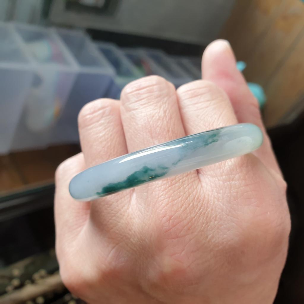天然緬甸玉A貨-Y615-冰種紫羅蘭飄花玉鐲(附亞瑟證書) 寬9.3mm厚6.6mm內徑53.4mm約17圍 無紋無摳無-細節圖4