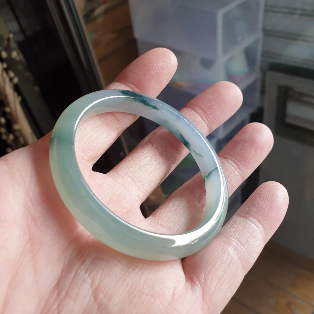 天然緬甸玉A貨-Y615-冰種紫羅蘭飄花玉鐲(附亞瑟證書) 寬9.3mm厚6.6mm內徑53.4mm約17圍 無紋無摳無-細節圖5